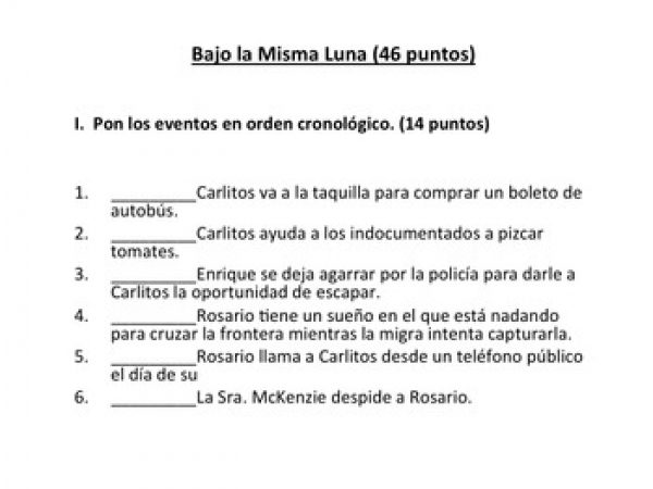 Bajo la misma luna questions and Activity for AP Spanish