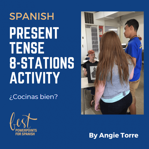 Spanish Present Tense 8-Stations Speaking Activity Three students talking