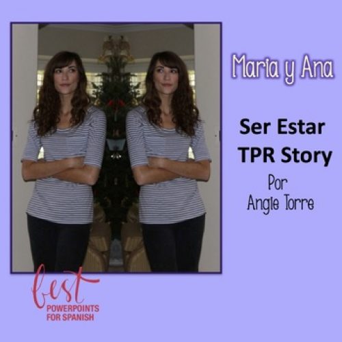 Ser estar TPR Stories and Activities Picture of twins in front of Christmas tree