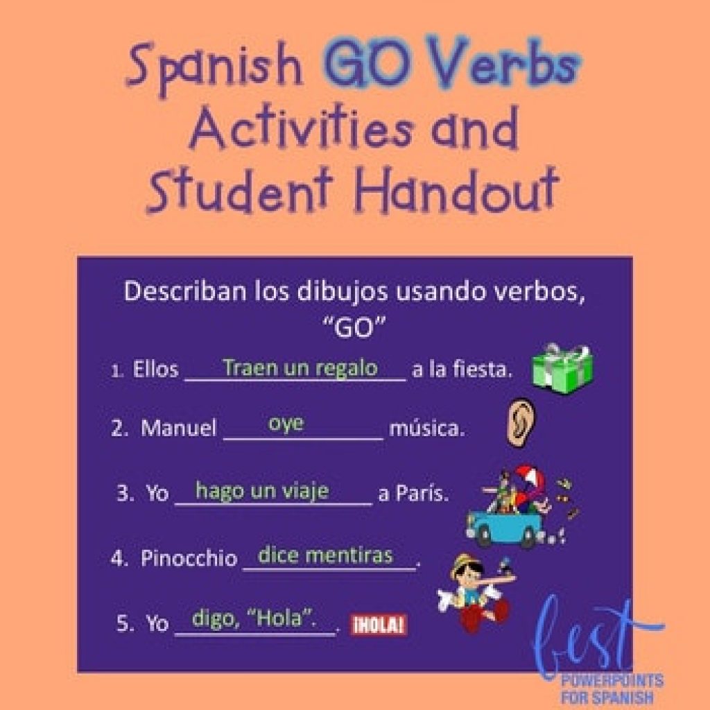 Spanish GO Verbs Activities and Student Handout - Best PowerPoints