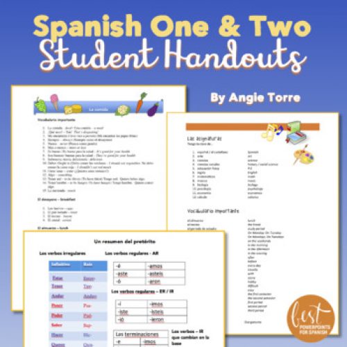 Spanish One and Two Student Handouts or Cheat-Sheets for an Entire Year