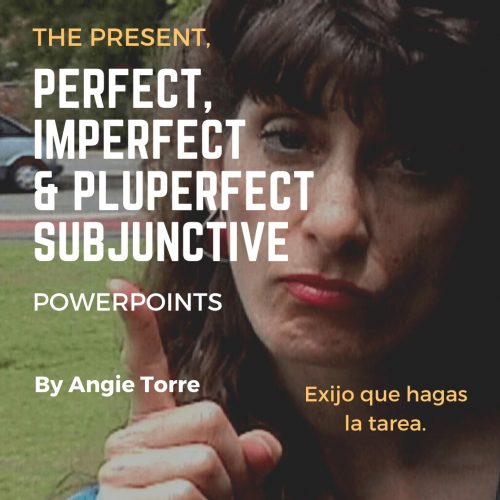 Spanish Subjunctive PowerPoints: El prresente, perfecto, imperfecto y pluscuamperfecto del subjuntivo Exijo que hagas la tarea Women pointing