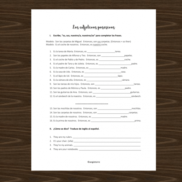 Spanish Possessive Adjectives Interactive Notebook Activity - Image 4