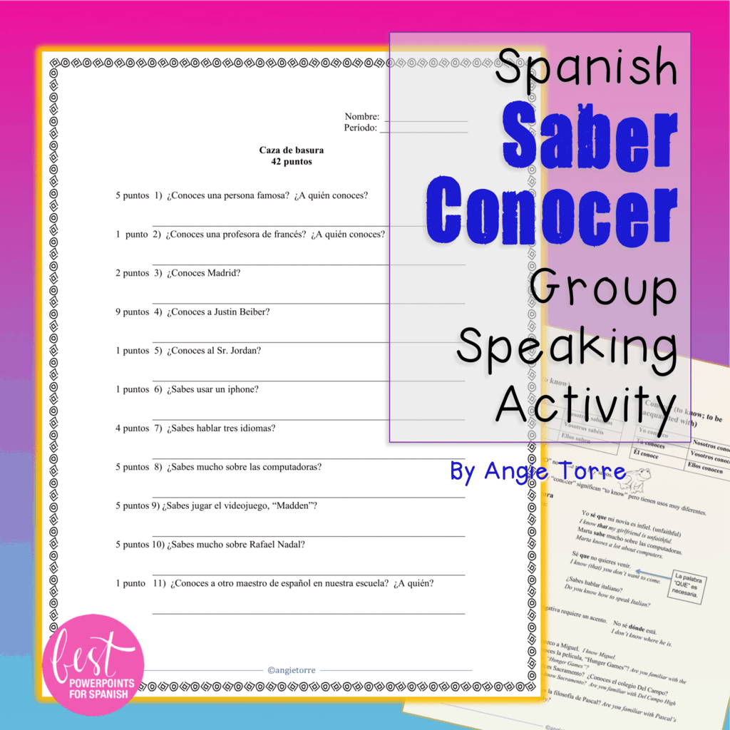 Spanish Saber conocer Group Speaking Activity Saber vs conocer Throughout Saber Vs Conocer Worksheet