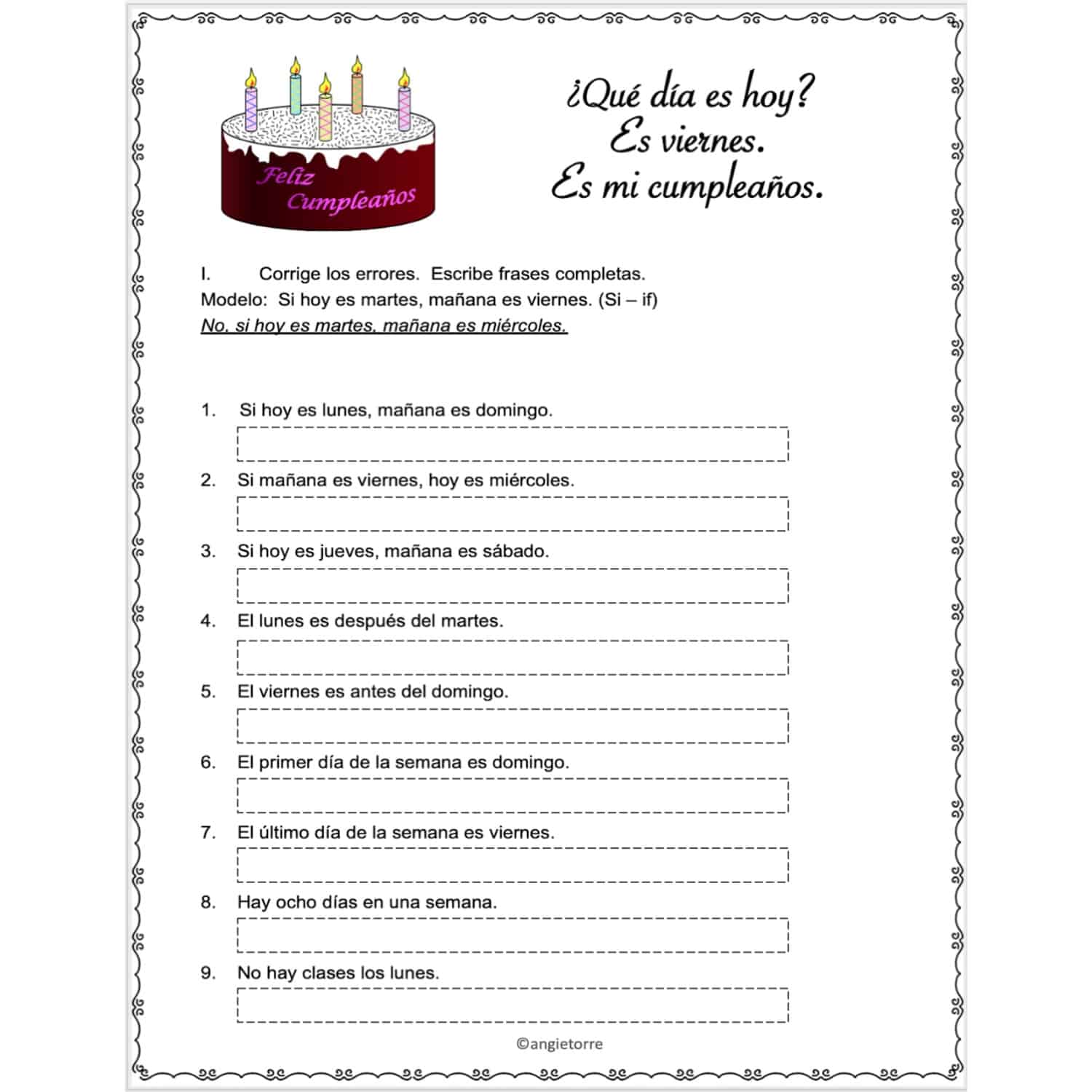 Days and Months in Spanish - PDF Worksheet - Spanish Learning Lab