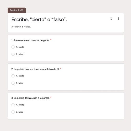 Spanish Personal A La A Personal Google Forms Activity or Assessment
