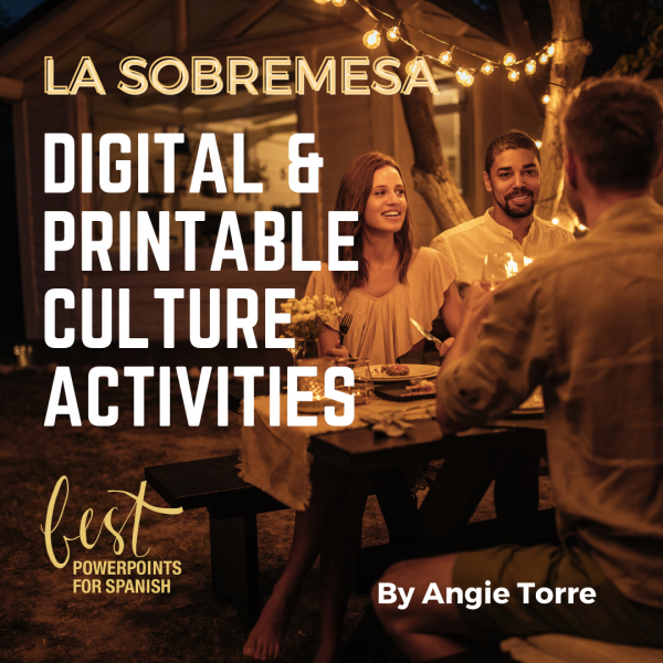 La sobremesa Digital and Printable Culture Activities: People seated at a dinner table at night with lights