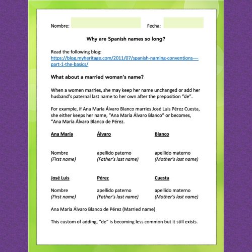 Spanish Last Names Culture Lesson and Activities Best PowerPoints for Spanish & French