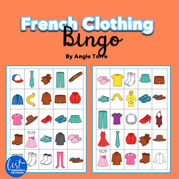 French Clothing and Colors Bingo Game Digital and Printable
