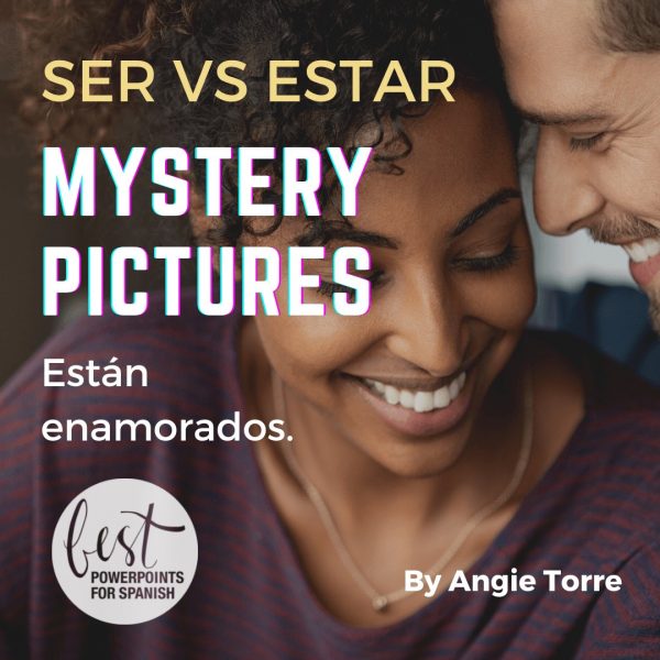 Ser vs. Estar Digital Mystery Picture Puzzles Están enamorados Man and woman laughing